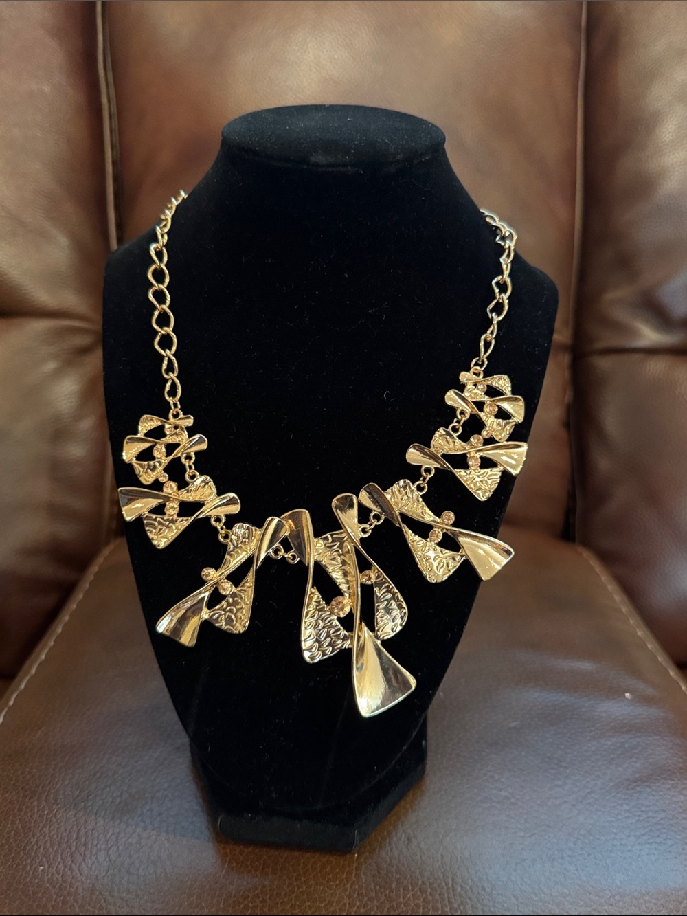 paparazzi Gold Textured Sculptural Bib Necklace